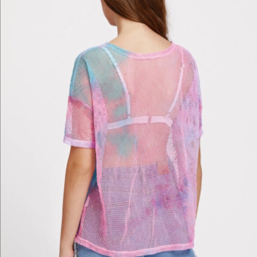 Pastel Tie Dye Print Drop Shoulder Fishnet Top - Picture 3 of 4